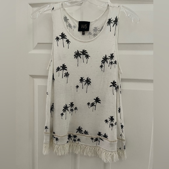 Palm tree fringed bottom sleeveless top size Small - Picture 4 of 6